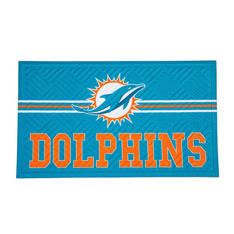 Evergreen Floormat,Embossed Mat, Cross Hatch, Miami Dolphins,0.25x30x18 Inches