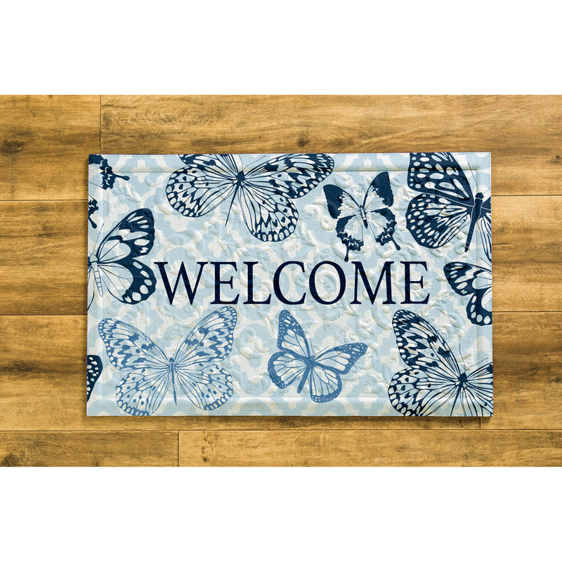 Oasis Blue Floral Embossed Floor Mat,41em7020a