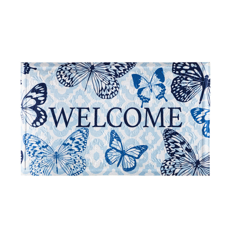 Oasis Blue Floral Embossed Floor Mat,41em7020a