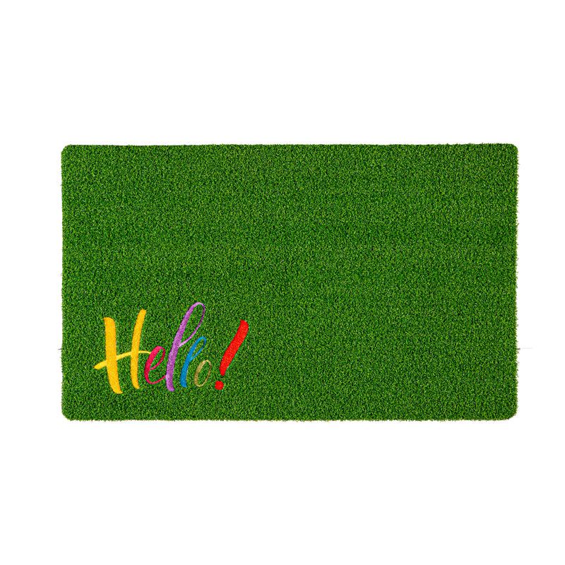 Evergreen Floormat,Hello Embroidered Grass Mat,0.4x30x18 Inches
