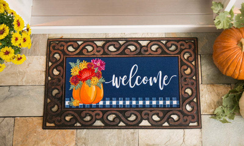 Evergreen Floormat,Mums and Pumpkin Sassafras Switch Mat,22x0.25x10 Inches