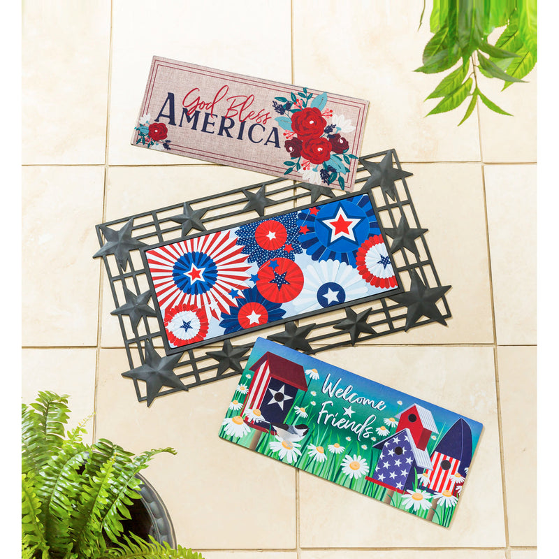 Evergreen Floormat,Patriotic Floral God Bless America Sassafras Switch Mat,22x0.2x10 Inches