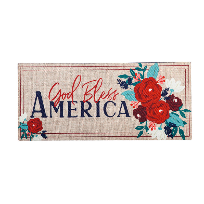 Evergreen Floormat,Patriotic Floral God Bless America Sassafras Switch Mat,22x0.2x10 Inches