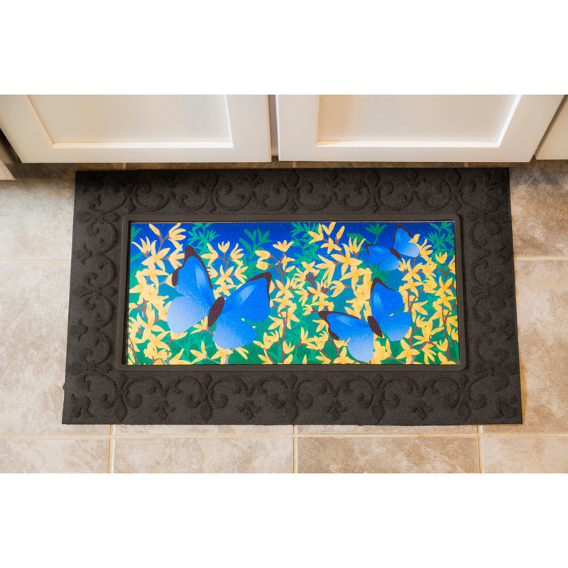 Evergreen Floormat,Embossed Fleur de Lis Sassafras Mat Tray,18x0.28x30 Inches