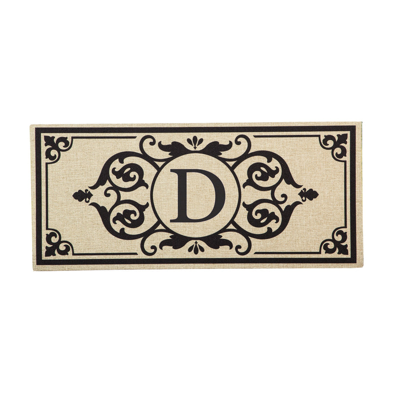 Evergreen Floormat,Cambridge Monogram Burlap Sassafras Switch Mat, Letter D,0.2x22x10 Inches