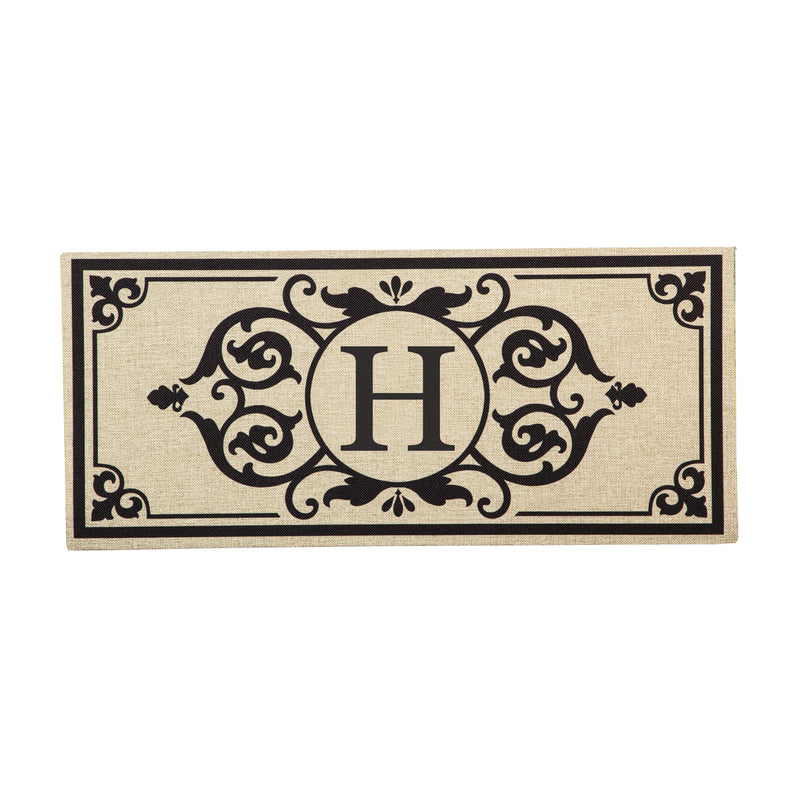 Evergreen Floormat,Cambridge Monogram Burlap Sassafras Switch Mat, Letter H,0.2x22x10 Inches