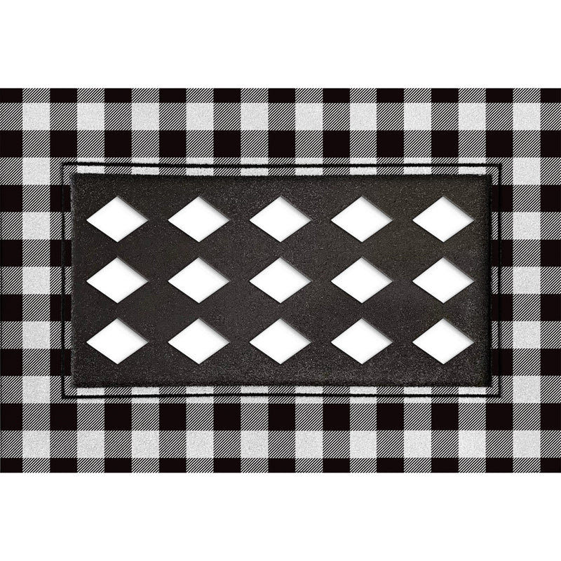 Evergreen Floormat,Black and White Buffalo Check Flocked Sassafras Mat Tray,30x0.4x18 Inches