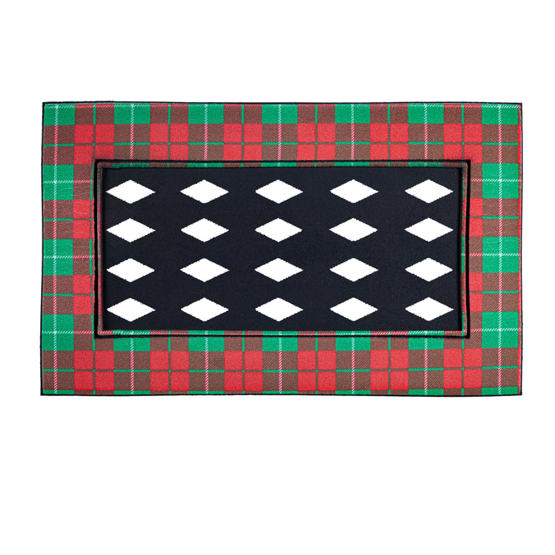 Evergreen Floormat,Christmas Plaid Flocked Sassafras Mat Tray,29.5x0.25x18 Inches