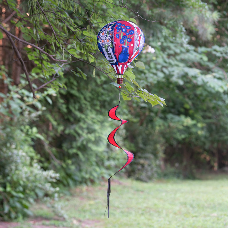 Evergreen Ballon Spinner,Patriotic Floral Burlap Balloon Spinner,15x15x55 Inches