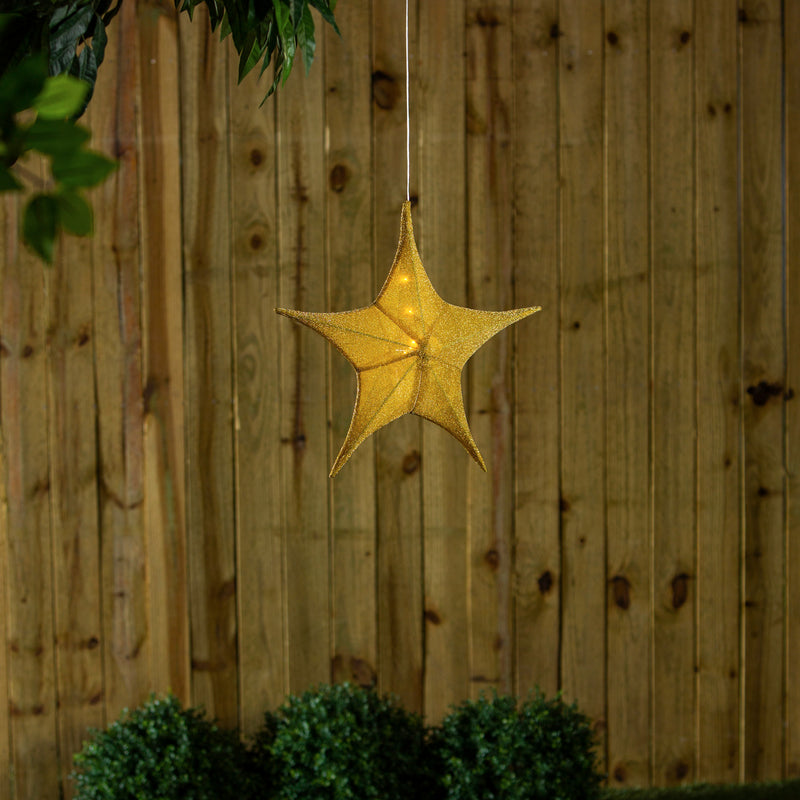 Lighted Fabric Star, Small, Gold,  17"x17"x6"inches