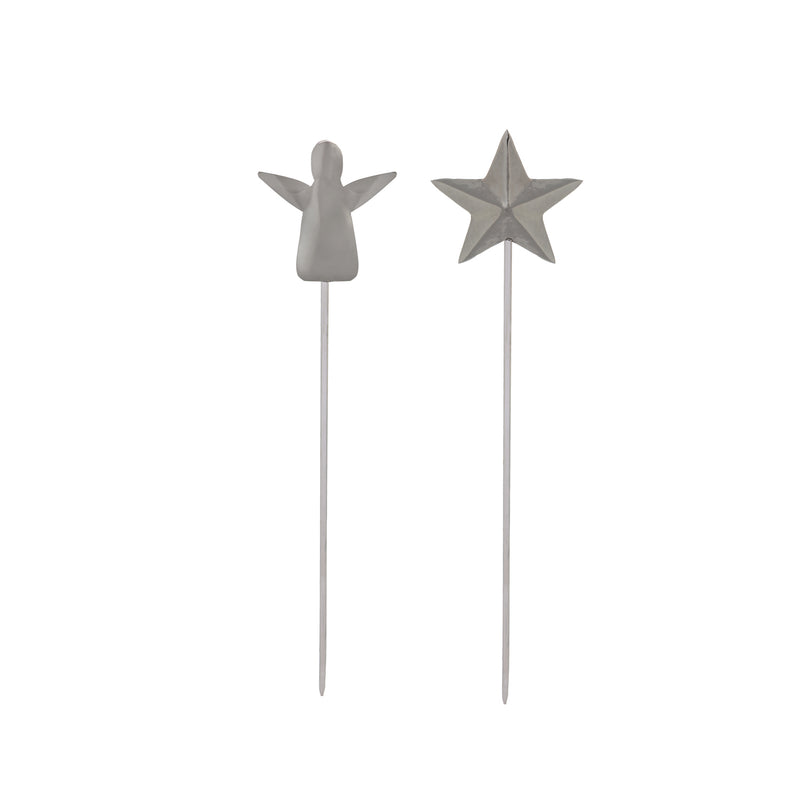 Evergreen Star and Angel Metal Plant Picks, 2 Asst., 4''x 0.5'' x 20'' inches