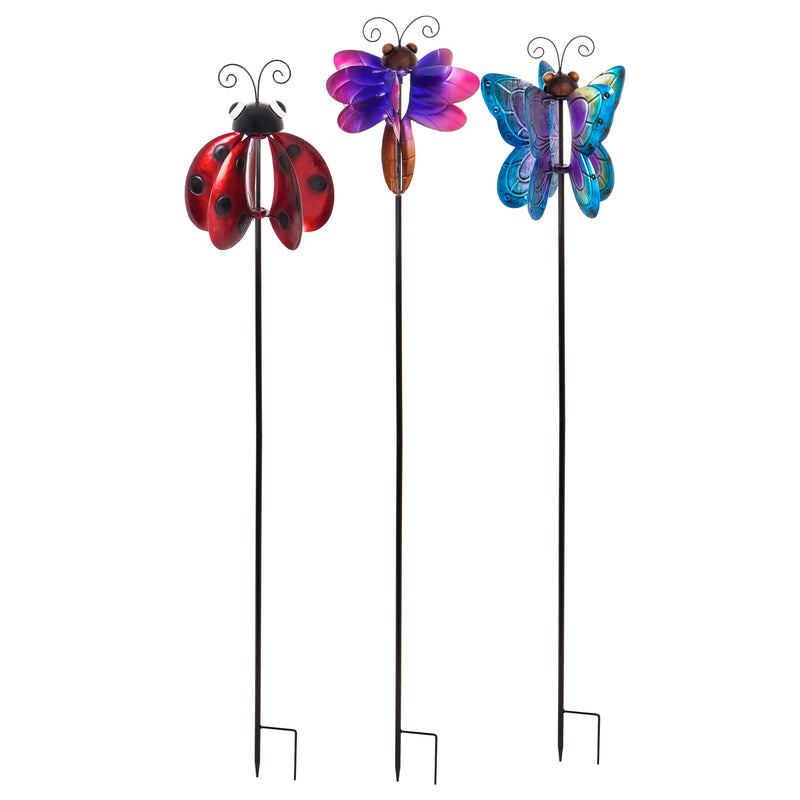 50"H Wind Spinner Garden Stake, 3 Asst, Ladybug, Butterfly, Dragonfly,47m2131