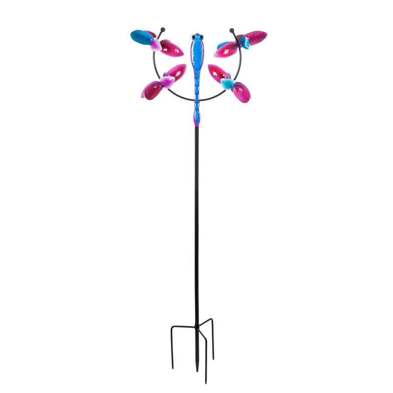 76.25"H Flying Dragonfly Wind Spinner, Pink and Blue,47m2267