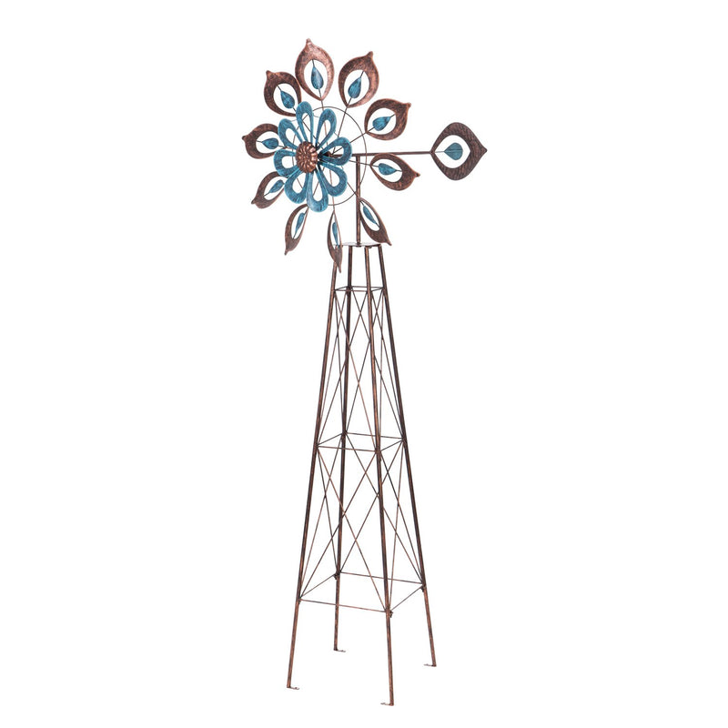 72"H Wind Spinner Trellis, Blue Patina Weather Vane,18"x14"x72"inches