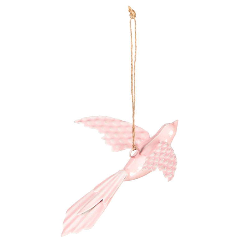 Embossed Enamel Hanging Birds, Set of 2, Pink,47m2577