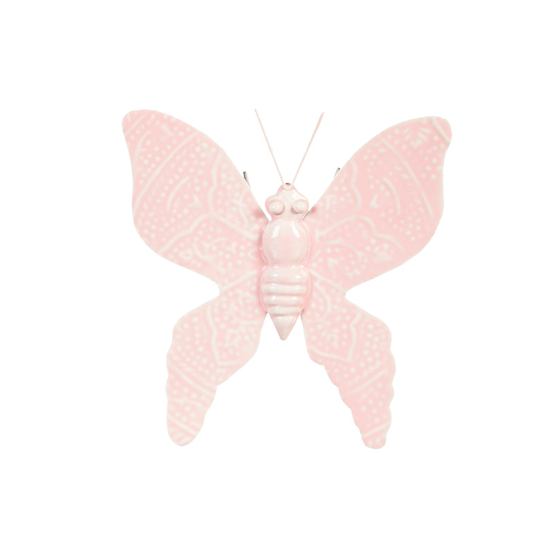 Embossed Enamel Metal Insect Garden Statuary, Pink Tailed Butterfly,47m2583