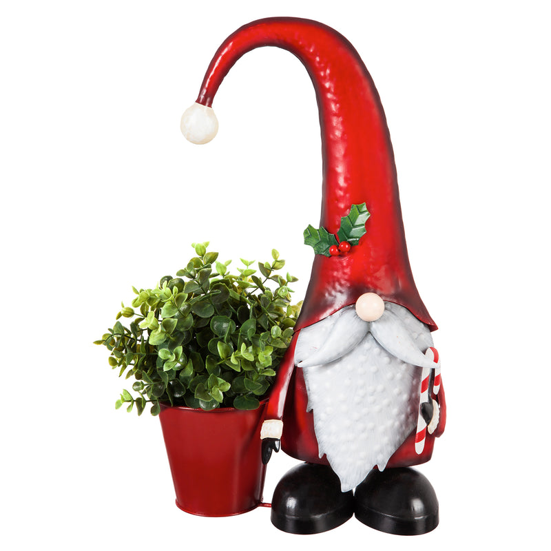 17.75"H Metal Winter Gnome Garden Statuary with Planter,47m2683