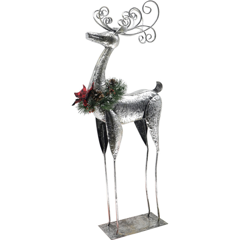 Evergreen 40"H Silver Whimsy Reindeer with Artificial Wreath, 2 Assorted, 40.4'' x 4.7'' x 4.7'' inches
