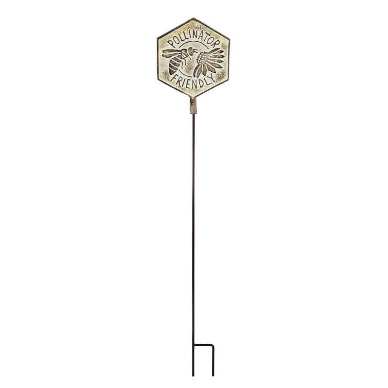 36"H Hexagonal Distressed Yellow Garden Stake, Pollinator Friendly, 0.5"x6.5"x36"inches