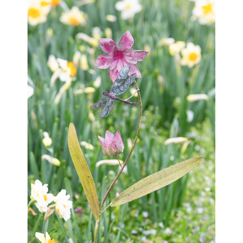 32"H Artisan Butterfly/Dragonfly and Florals Garden Stake, 3 ASST., 4.5"x10"x32"inches