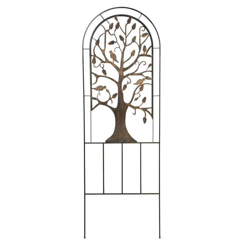 Metal Arched Garden Trellis with Tree of Life Design - Antique Copper,47m3011