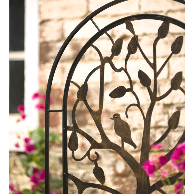 Metal Arched Garden Trellis with Tree of Life Design - Antique Copper,47m3011
