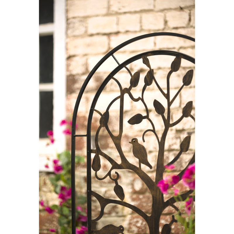 Metal Arched Garden Trellis with Tree of Life Design - Antique Copper,47m3011
