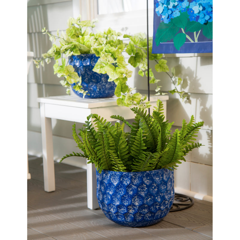 Set of 2 Water Blues Embossed Honeycomb Planters, Dark Blue,47m3057