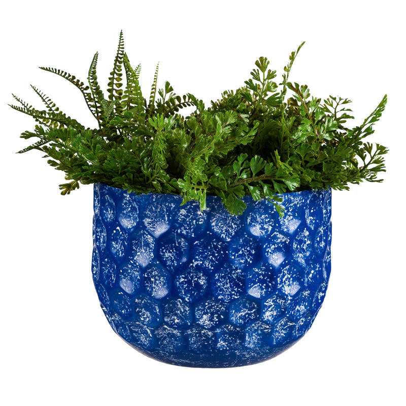 Set of 2 Water Blues Embossed Honeycomb Planters, Dark Blue,47m3057