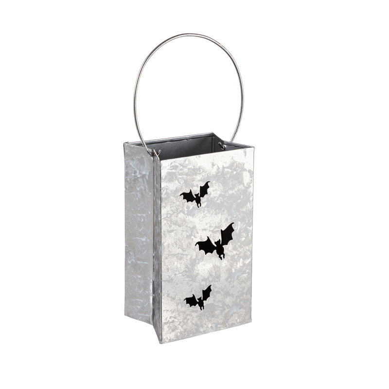 Diecut Galvanized Metal Lantern, 3 Asst, Bat/Cat/Jack-O-Lantern,6.25"x4"x9"inches