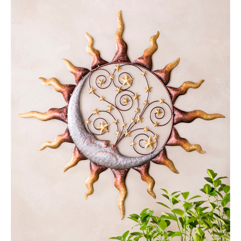Handcrafted Metal Sun, Stars and Blowing Moon Wall Art,47m3313