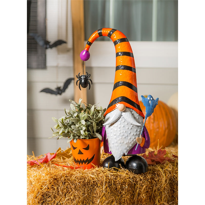 17.75"H Metal Halloween Gnome Garden Statuary with Planter, 11.02"x4.72"x17.72"inches