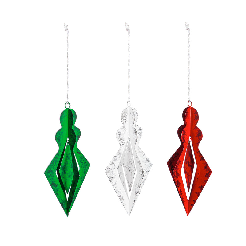 Small Outdoor Metal Ornament, White/Green/Red,47m3456