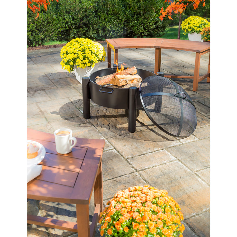 Round Firepit with Solid Round Legs, 29"x29"x22"inches