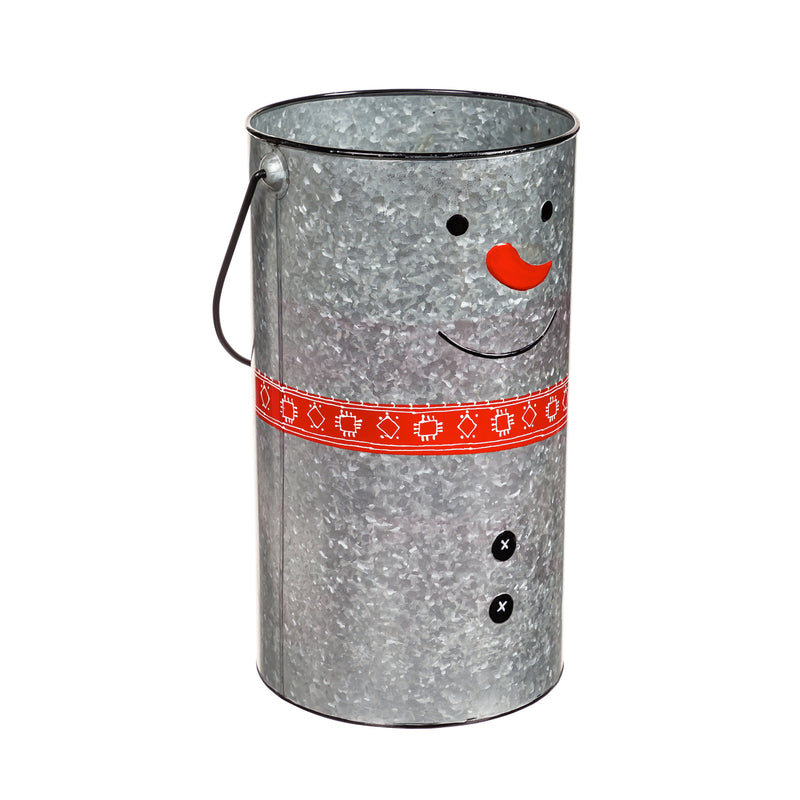 Set of 2 Galvanized Metal Snowman Planter with Scarf, 12"x10.25"x18"inches