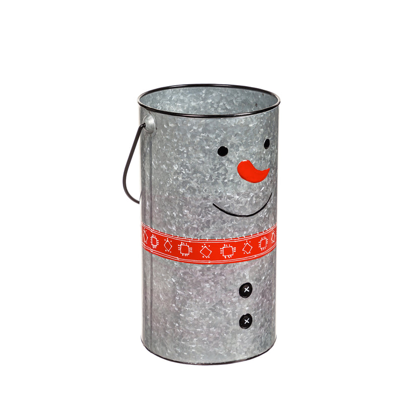 Set of 2 Galvanized Metal Snowman Planter with Scarf, 12"x10.25"x18"inches