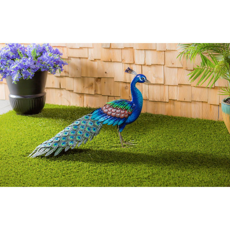 Metal Peacock Garden Statuary, 34.25"x12.2"x23.82"inches