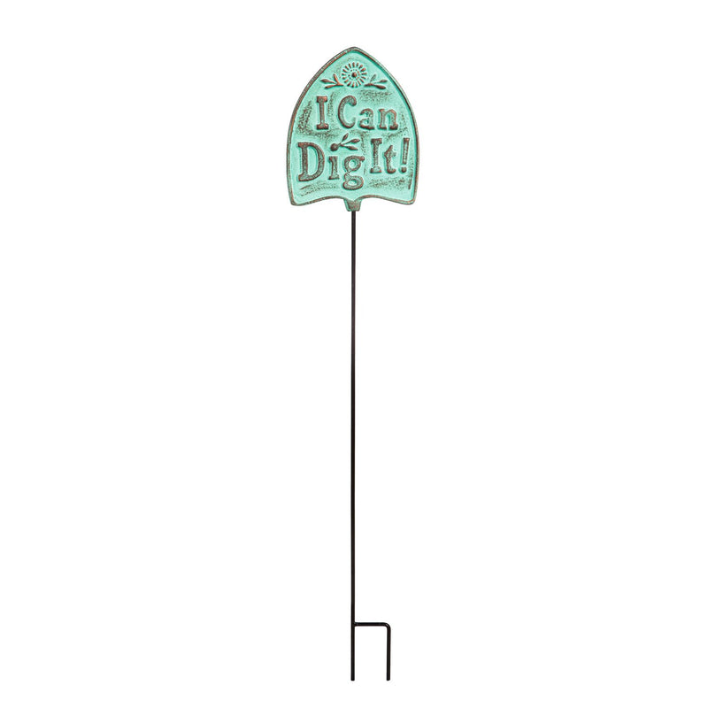 36"H Cast Iron, Embossed Garden Stake, "I Can Dig It", 6"x0.6"x36"inches