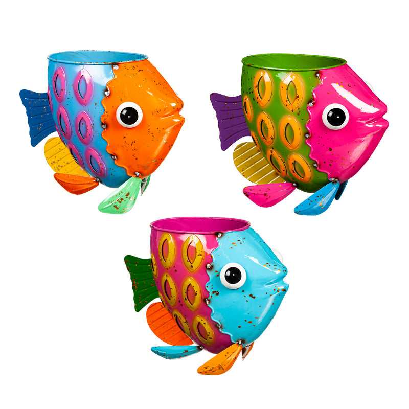 Metal fish planter Green, Blue ,Pink,47m3699