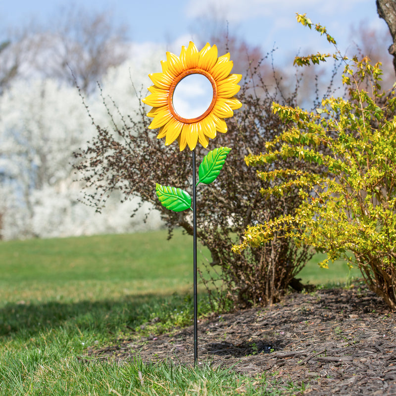44" Sunflower Mirror Garden Stake, 13"x1"x44"inches