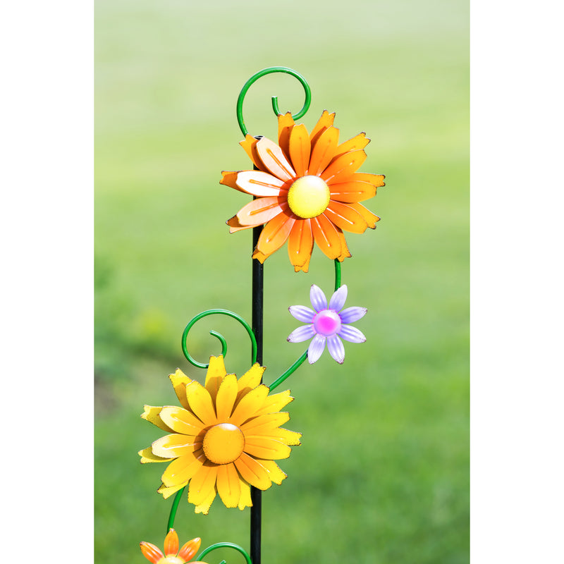 55"H Garden Stake with Spinning Flowers, Sunrise Trio,47m3825