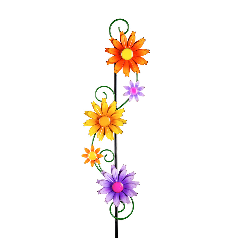 55"H Garden Stake with Spinning Flowers, Sunrise Trio,47m3825