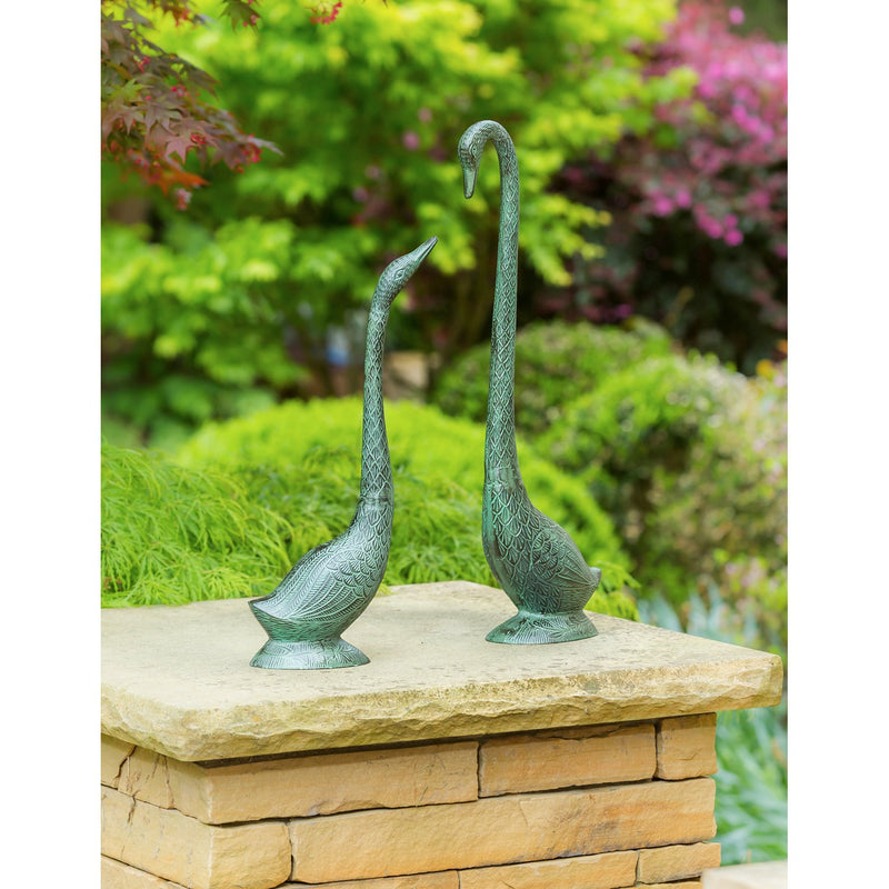 24"H Verdigris Goose Garden Statuary, Set of 2, 8"x4"x24"inches