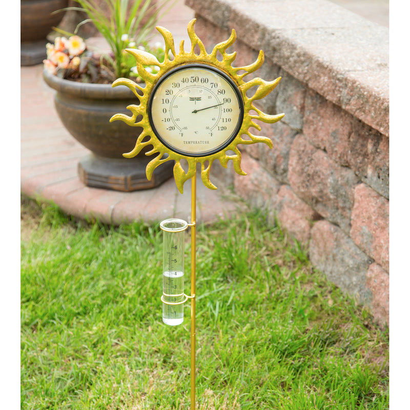 36"H Thermometer w/ Rain Gauge, Sunny Days, 13"x2"x36"inches