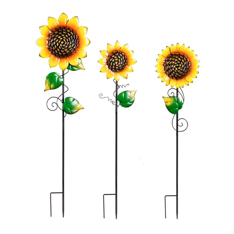 Radiant Sunflower Garden Stake, Set of 3, 10"x1.18"x36"inches