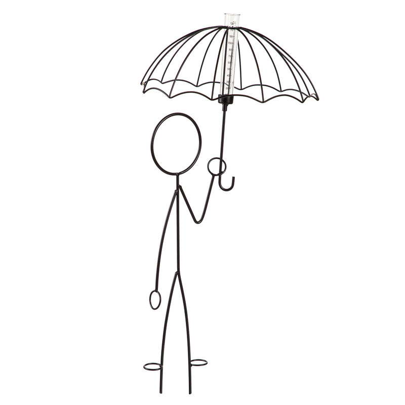 24"H Little Man with Umbrella Rain Gauge, 12.8"x5.9"x24"inches