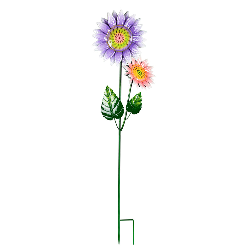 Two-Tiered Purple and Yellow Flower Garden Stake, Set of 3,47m3918