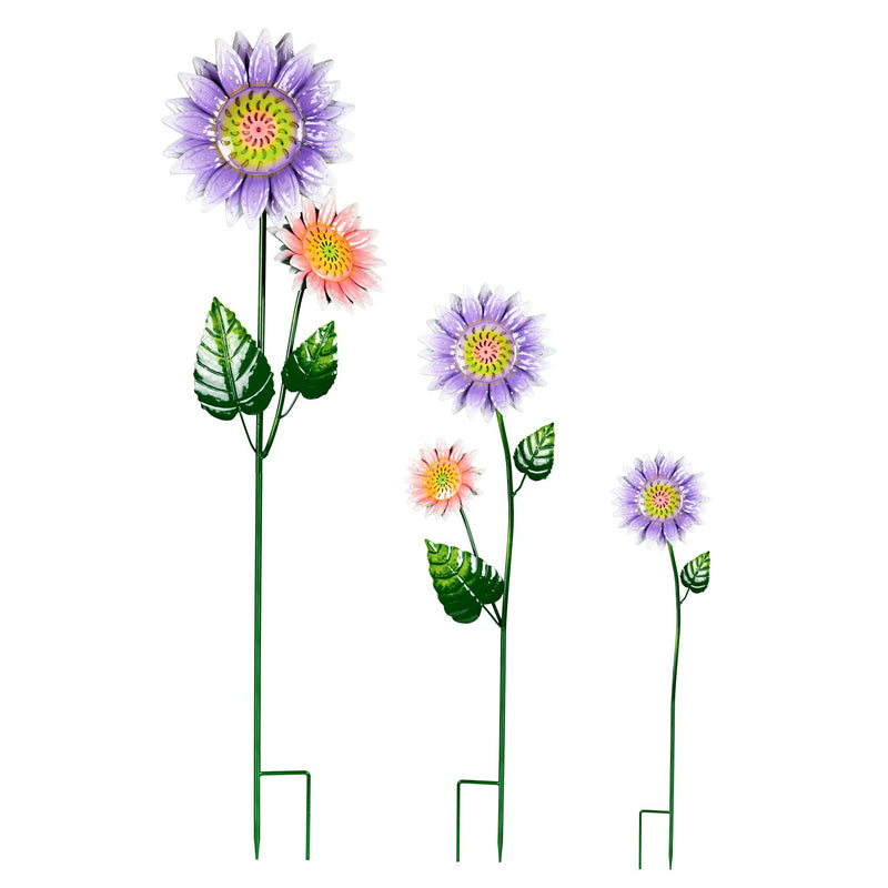 Two-Tiered Purple and Yellow Flower Garden Stake, Set of 3,47m3918