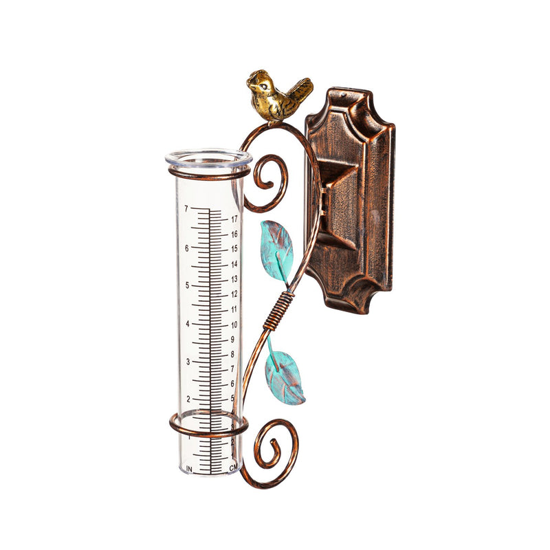 Mounted Rain Gauge Wall Decor, Bronze and Blue Patina, 11.2"x6"x3.1"inches