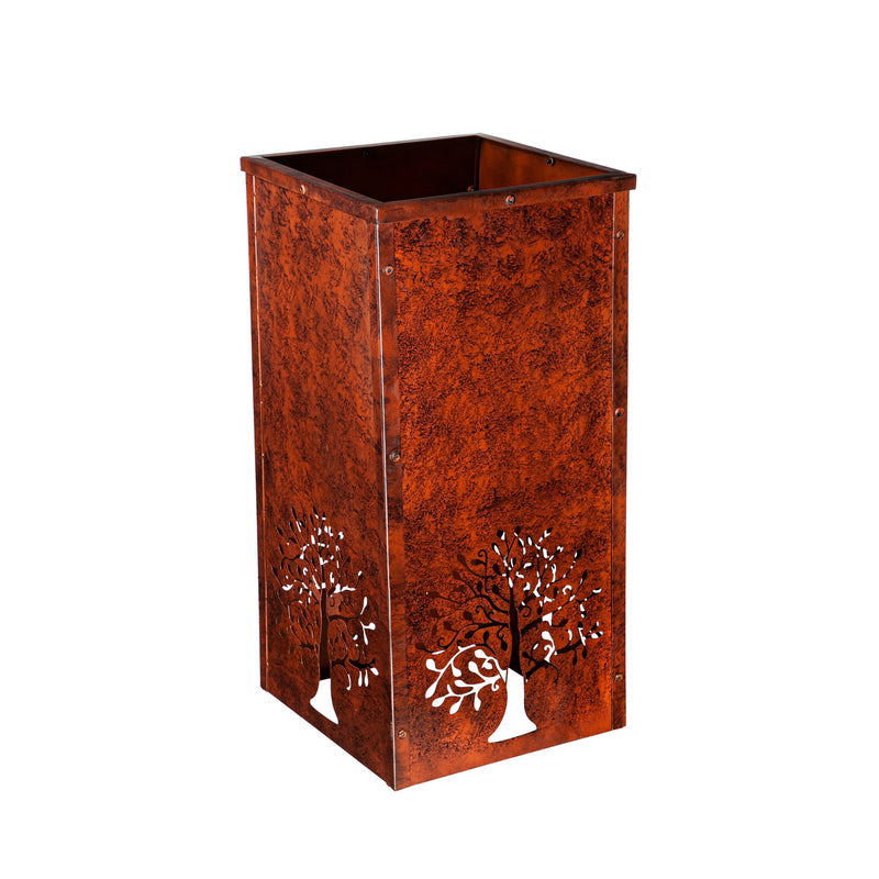 Rust Finished Outdoor Planter with Laser Cut Artwork, Tree of Life,47m4091